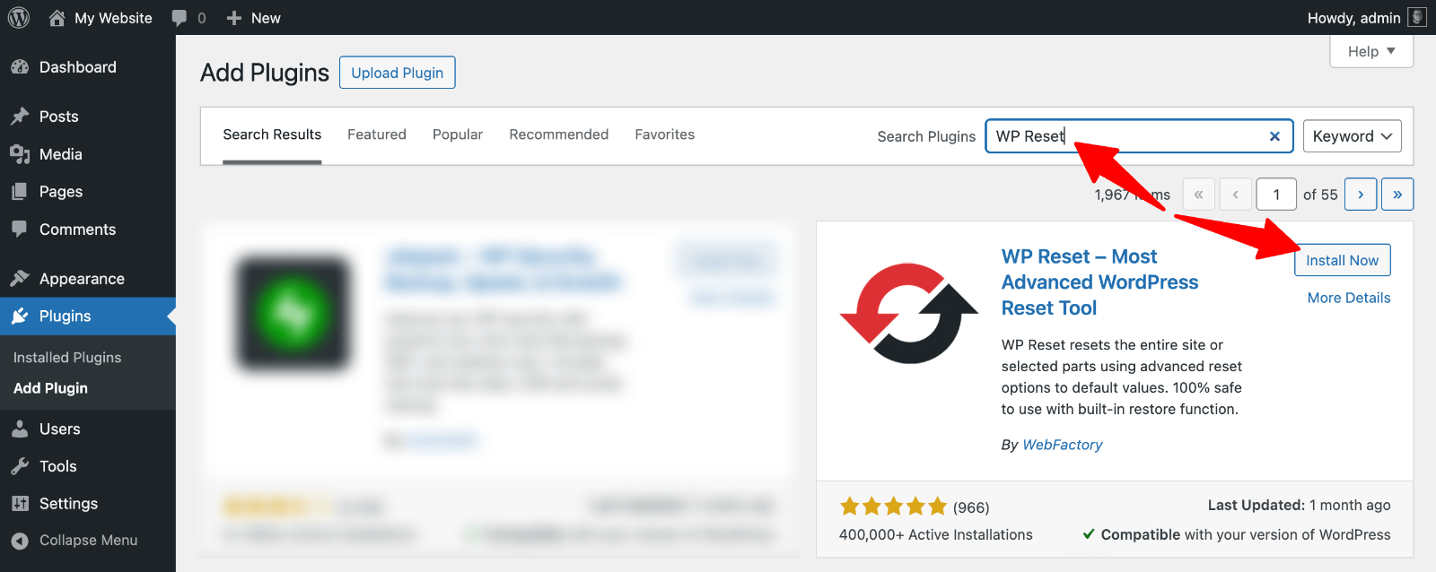 Install the WP Reset plugin