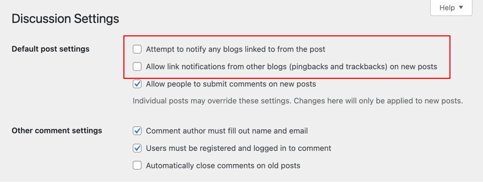 Discussion Settings > pingbackw