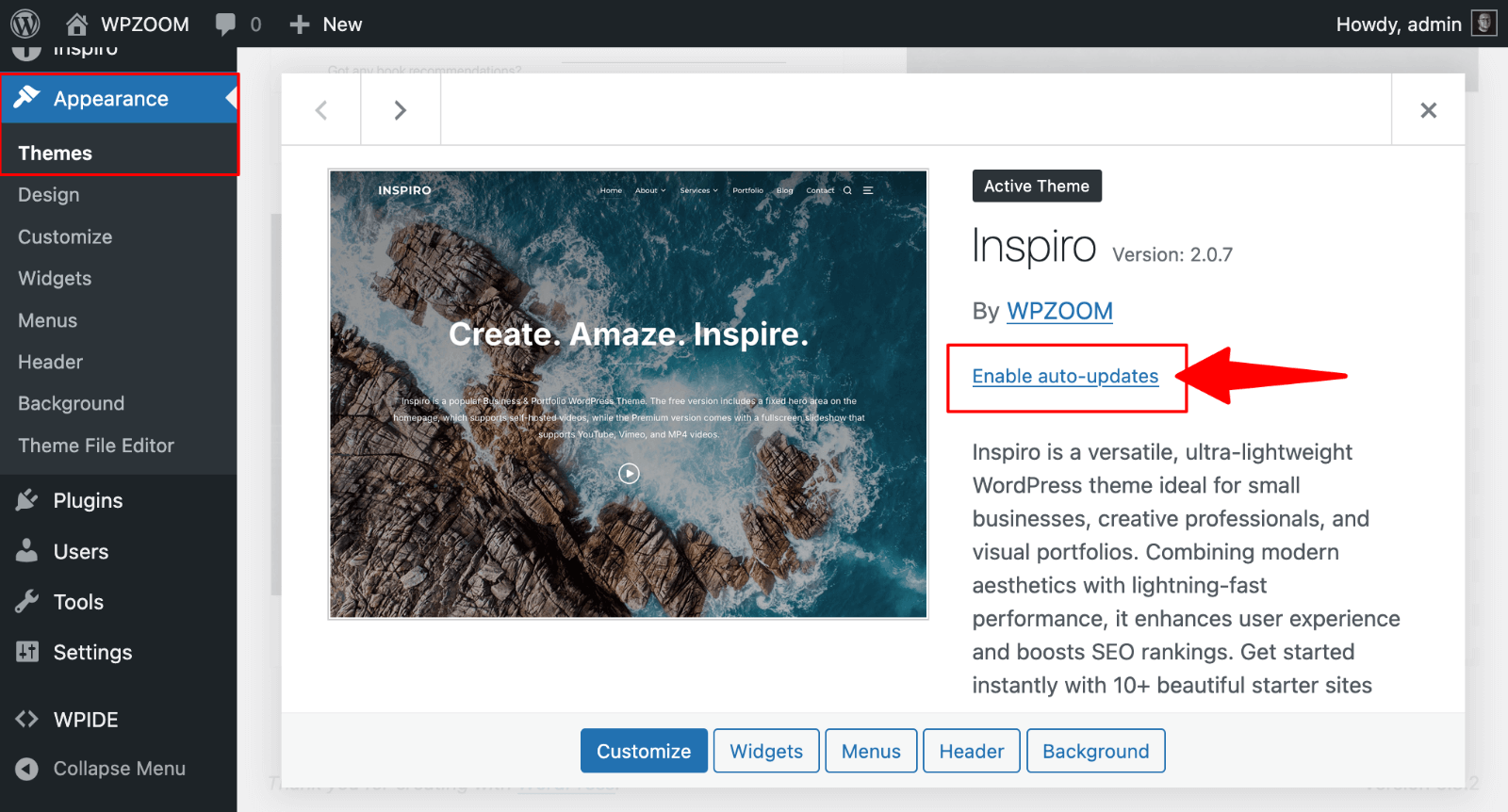 Themes > enable auto-updates