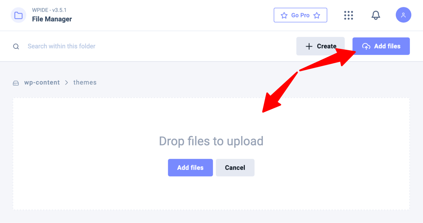 WPIDE > File Manager > add files