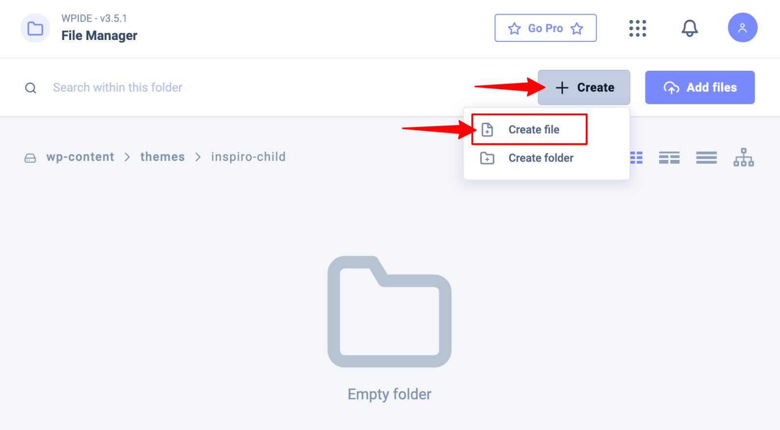 WPIDE > Create file