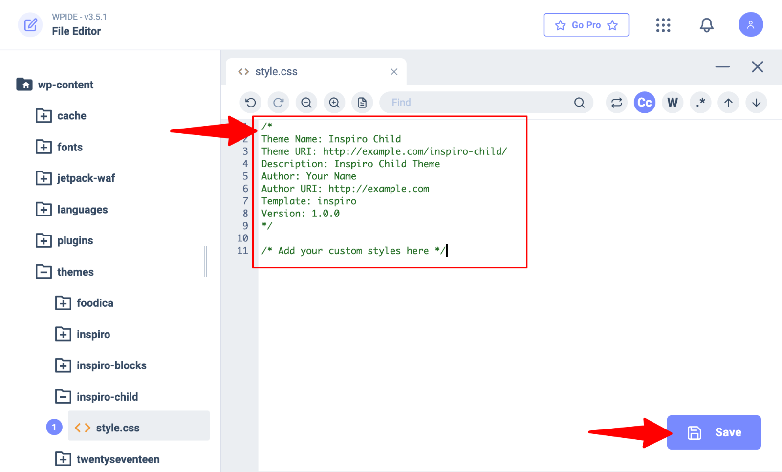 WPIDE > child style.css
