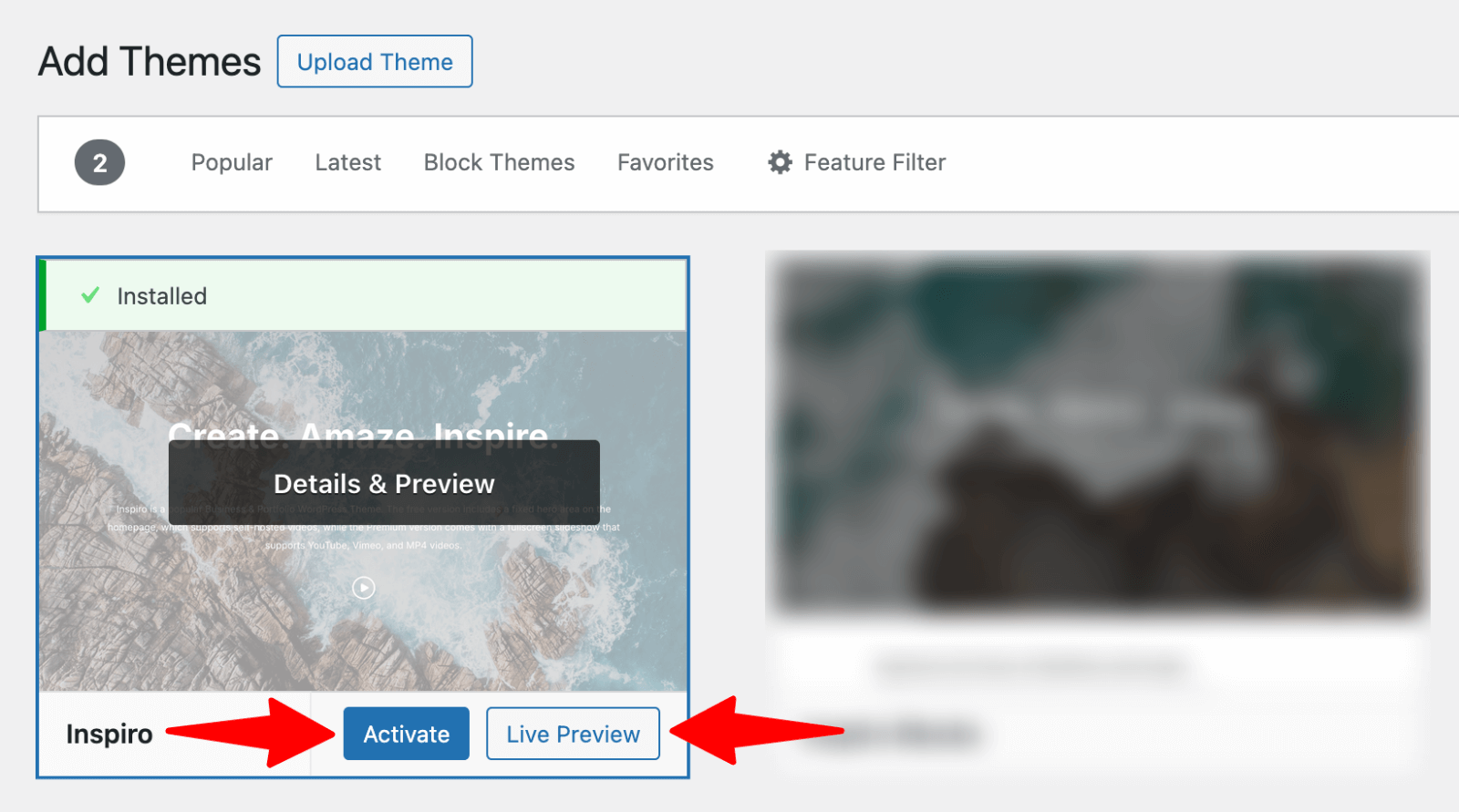 Add Themes > Activate theme