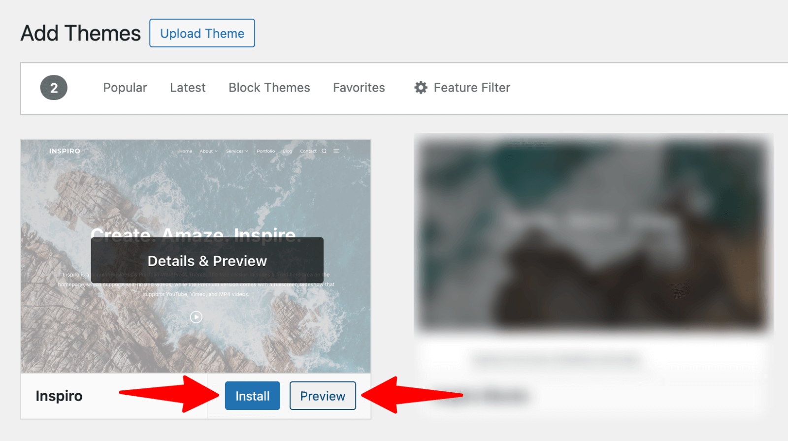 Add themes > Install or Preview