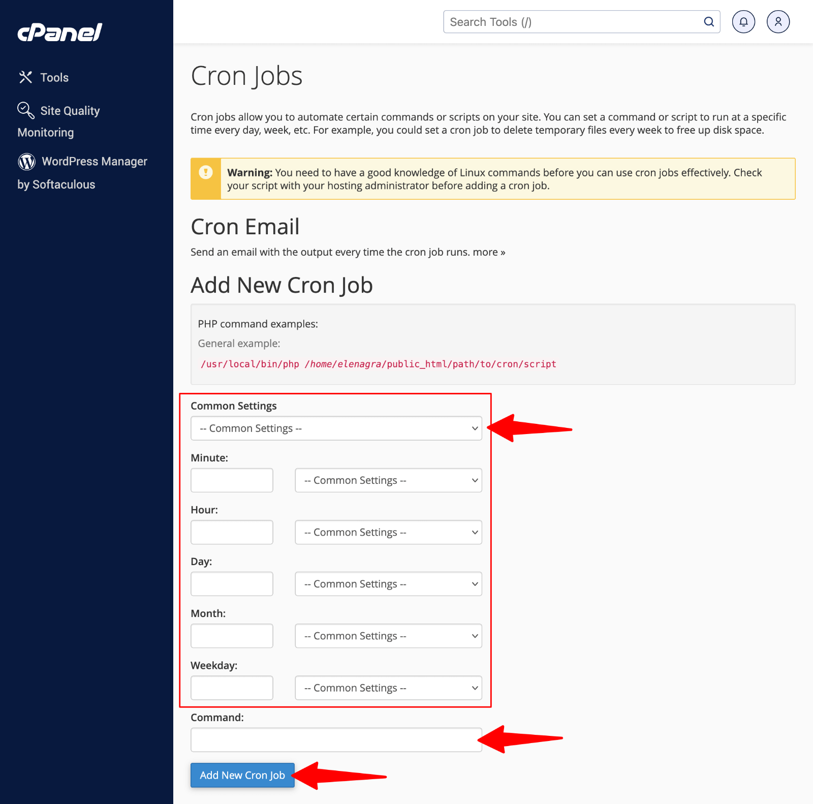 cPanel > Add cron job