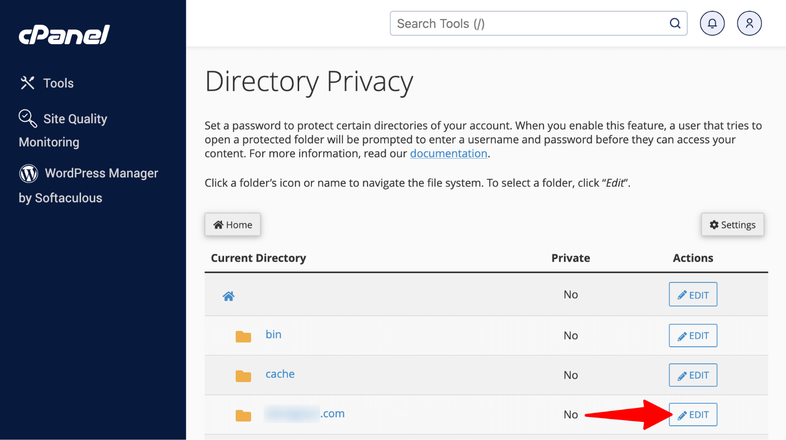 cPanel Directory Privacy edit