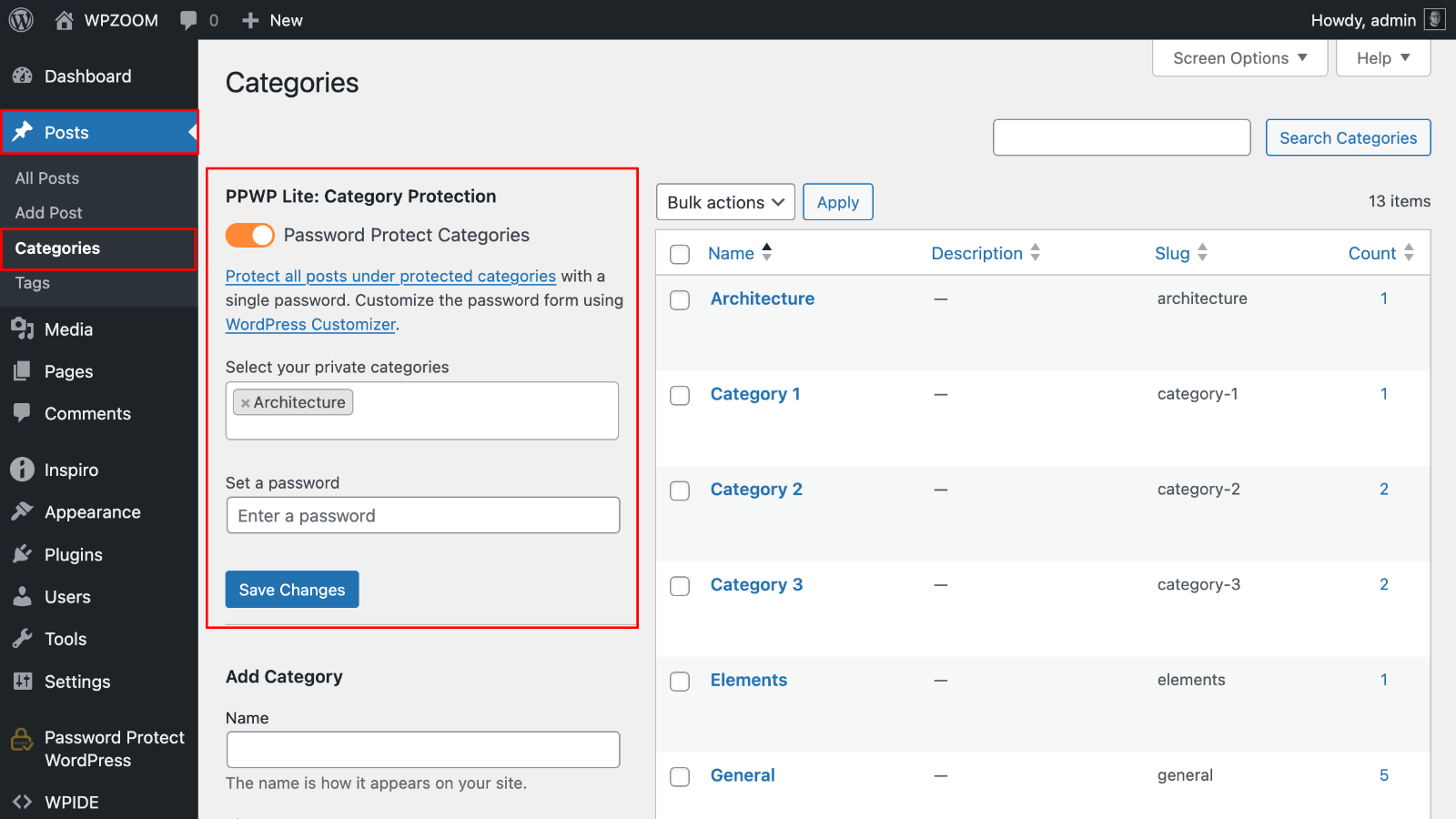 PPWP - category password protection