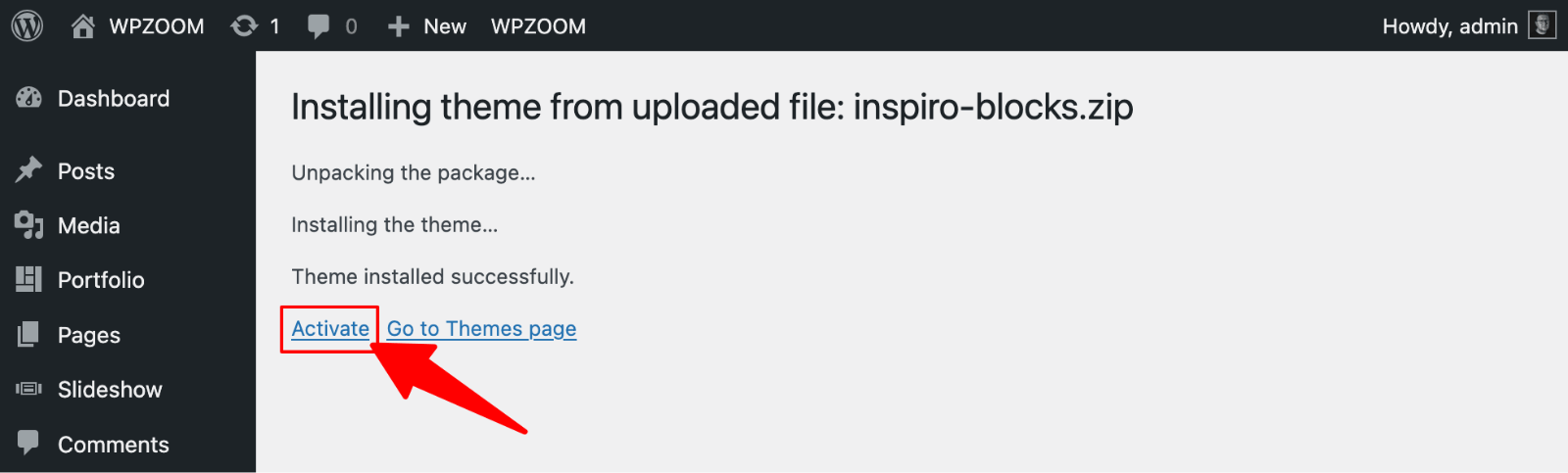 Upload Theme > Activate