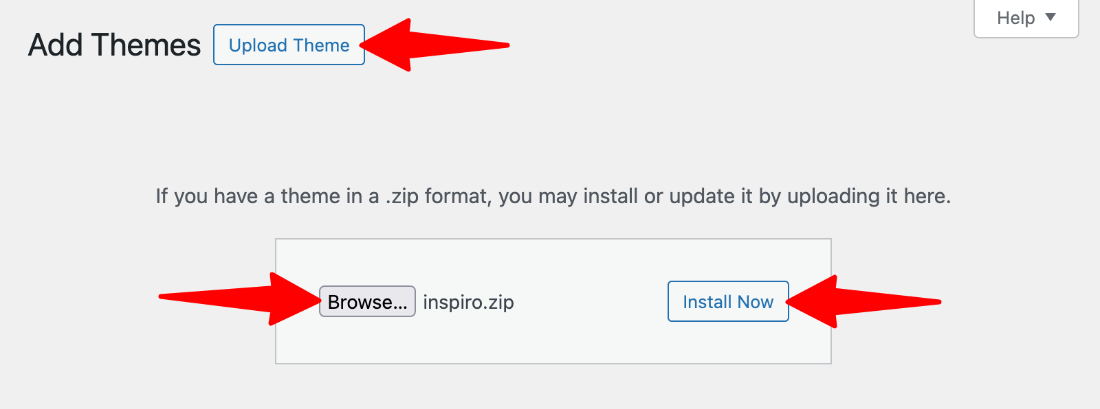 Upload theme > Install