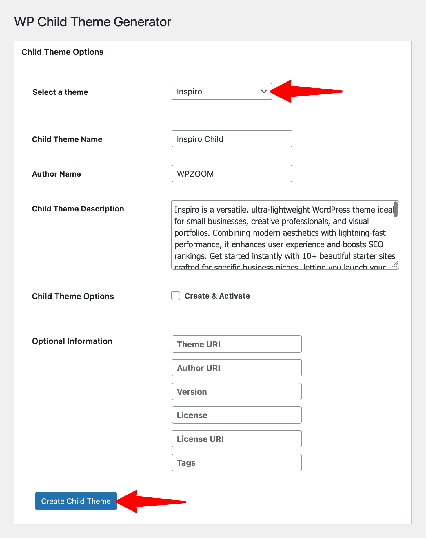 WP Childe Theme Generator > Create child theme