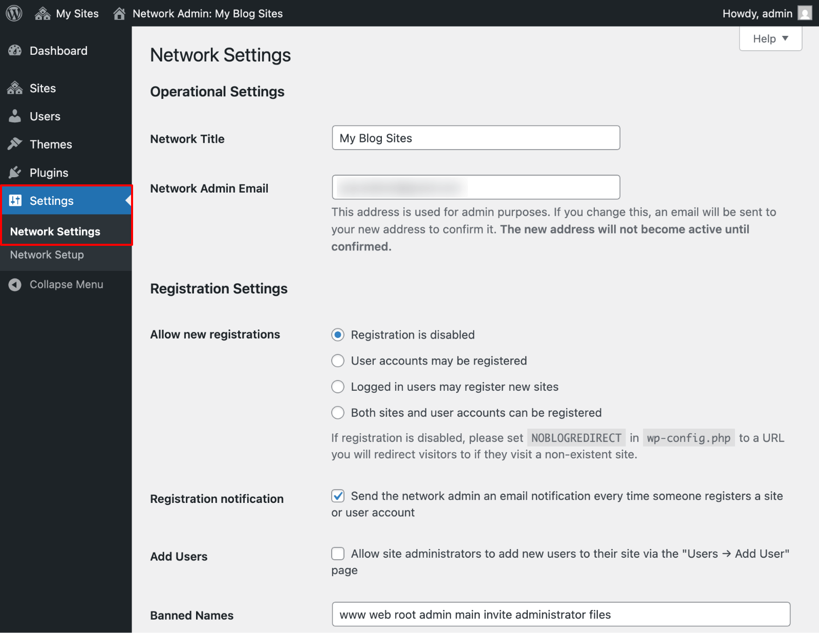 Multisite Network Settings