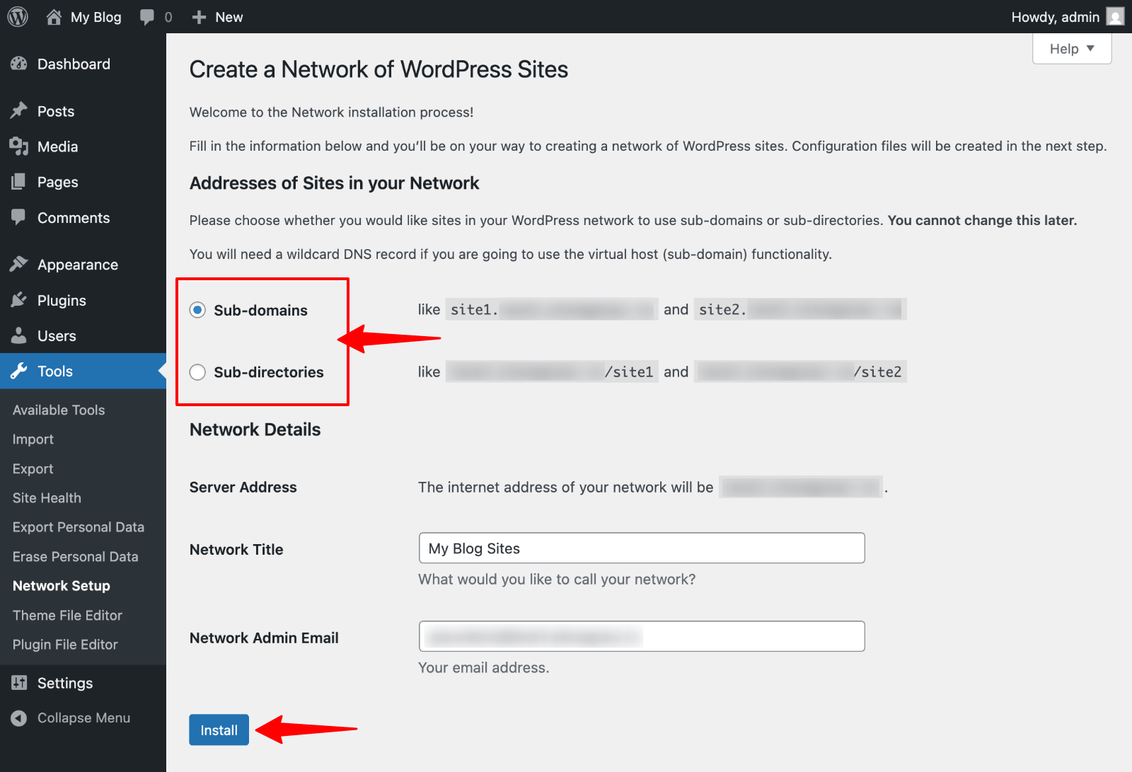 Multisite network setup