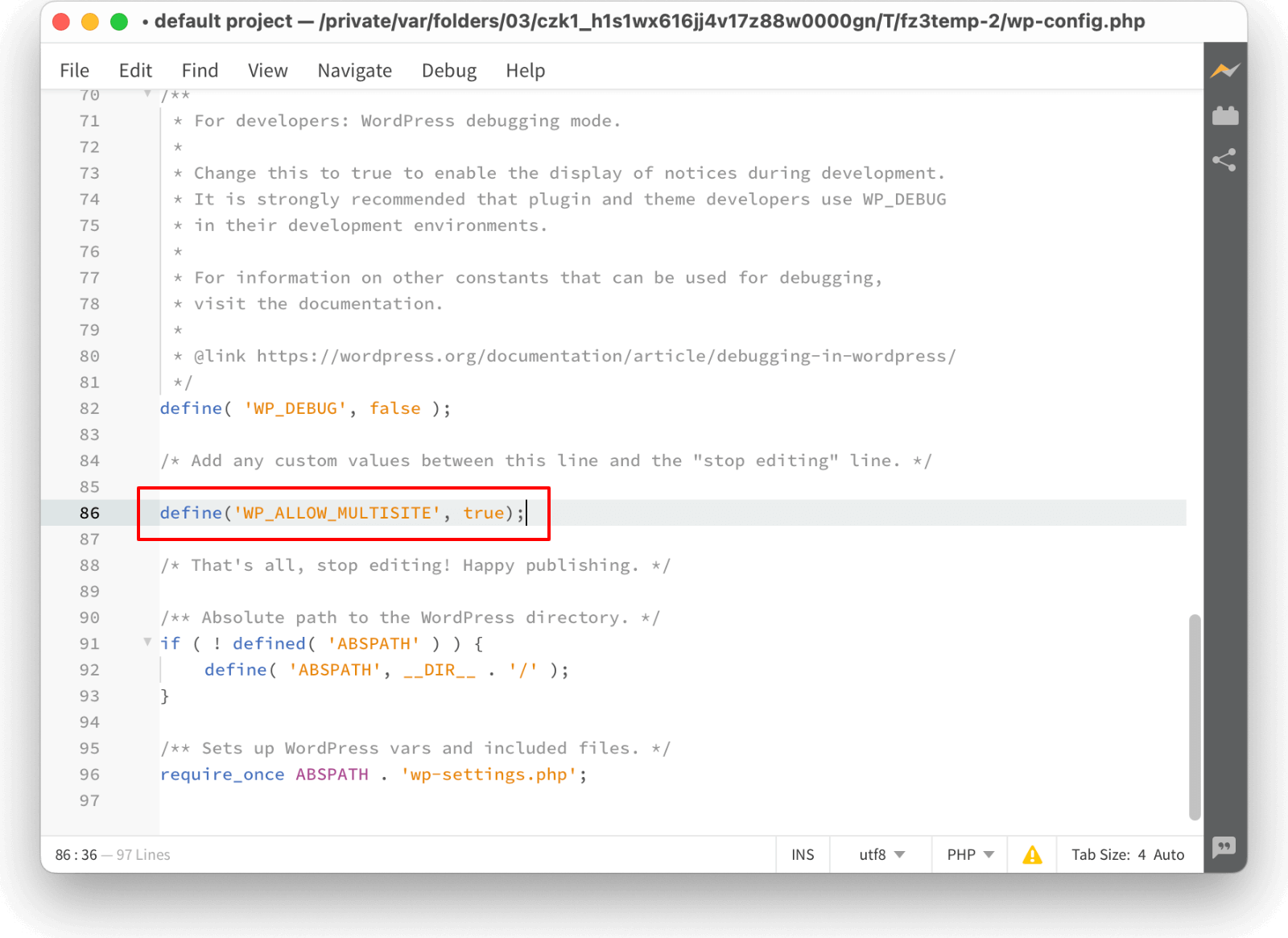 Activating Multisite in wp-config.php