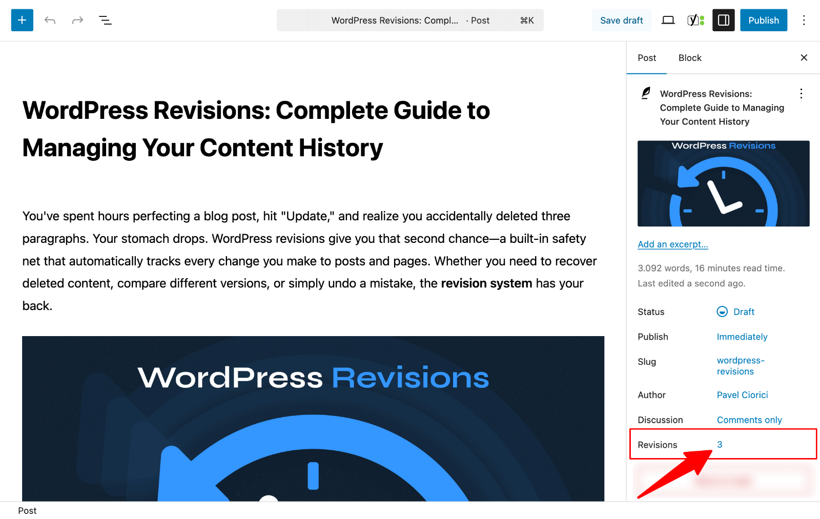 Access WordPress Revisions in block editor