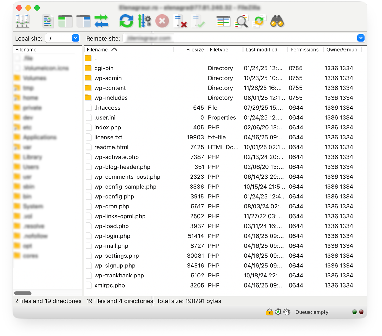 FileZilla WordPress files