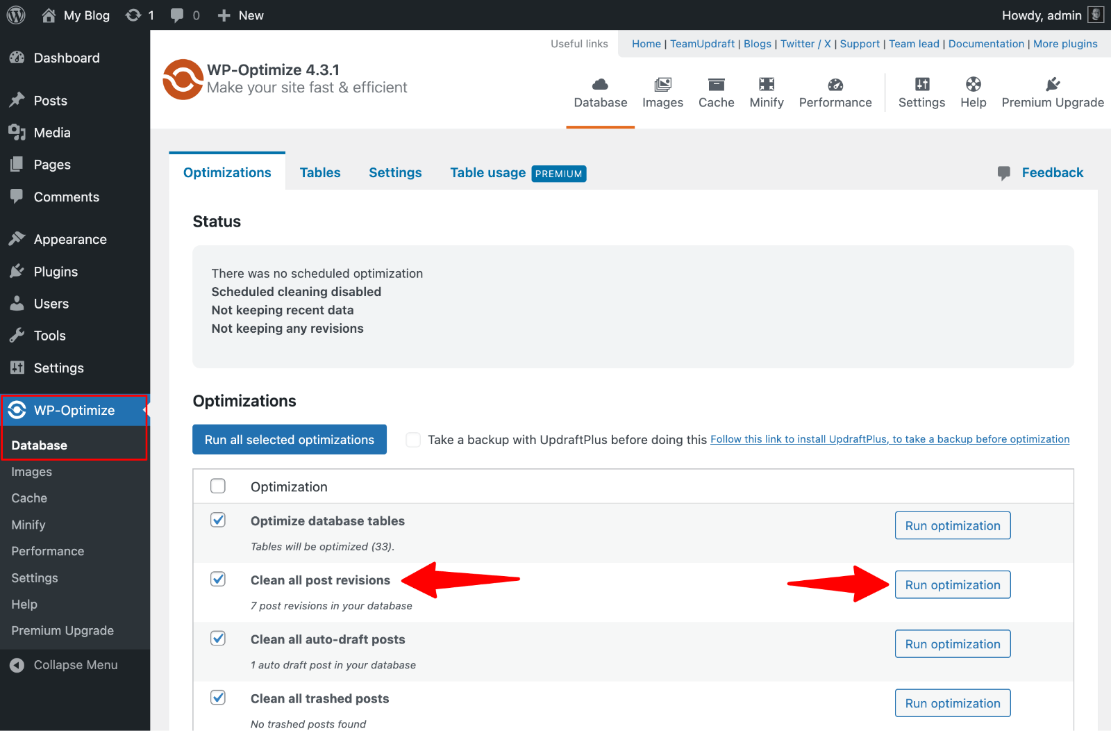WP-Optimize Database