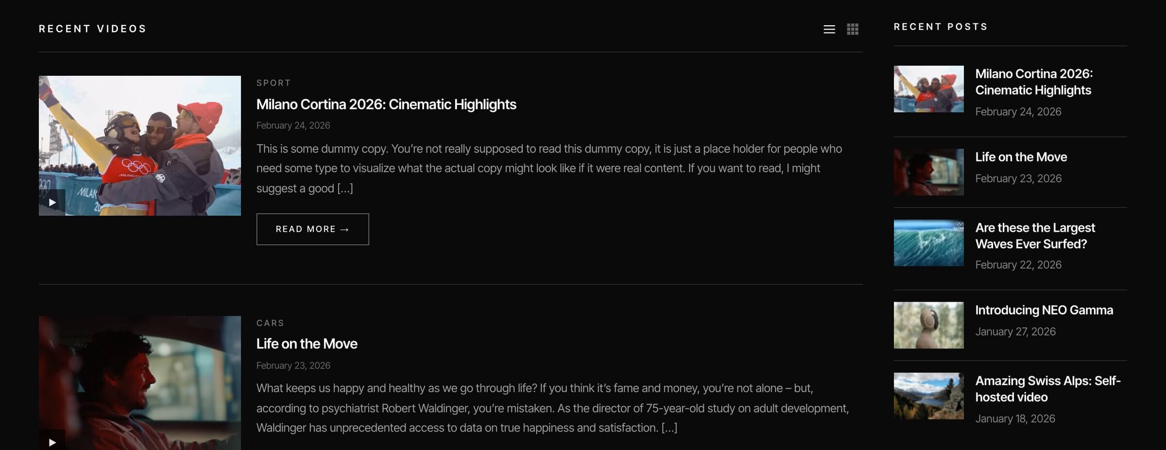 List view with the grid/list toggle
