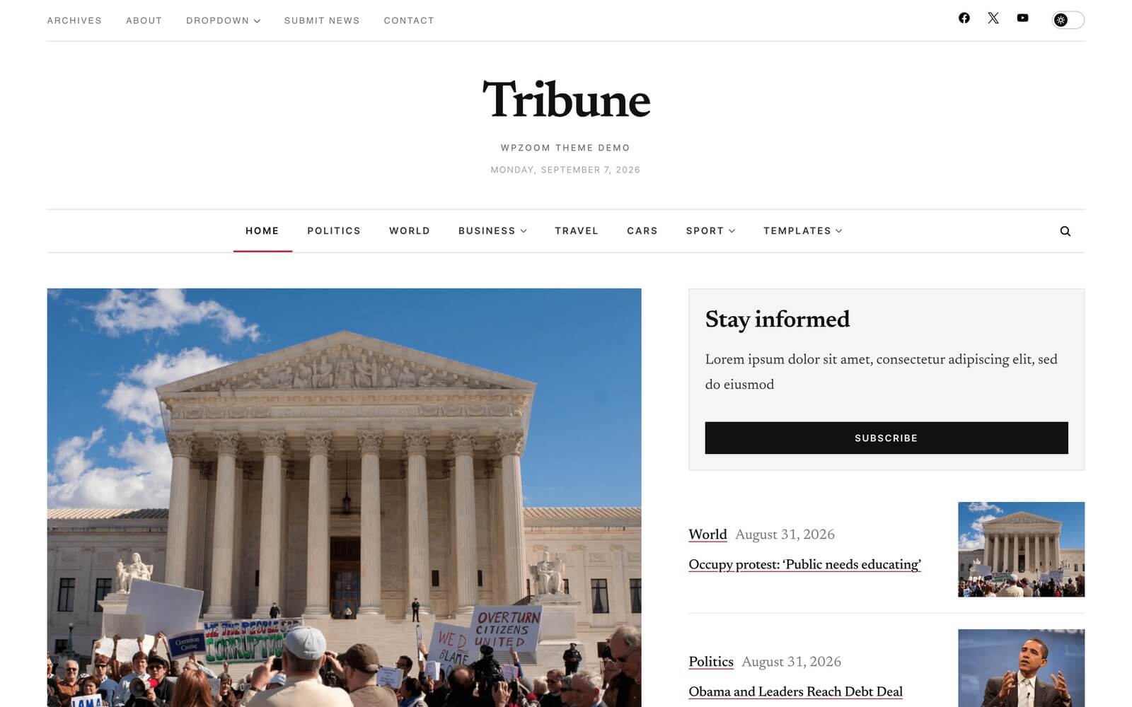 Tribune WordPress theme – Editorial style, a magazine homepage built with blocks